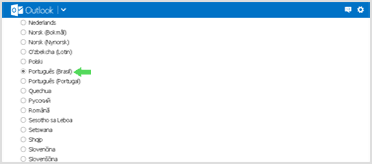 Lista de idiomas disponibles en Outlook.com Imagen de lista de idiomas disponibles en Outlook.com