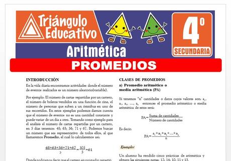 Ejercicios de Promedios para Cuarto de Secundaria Ejercicios de Promedios para Cuarto de Secundaria