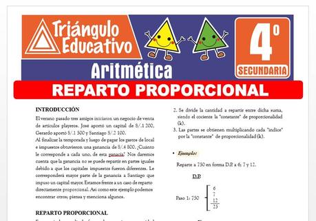 Ejercicios de Reparto Proporcional para Cuarto de Secundaria Ejercicios de Reparto Proporcional para Cuarto de Secundaria