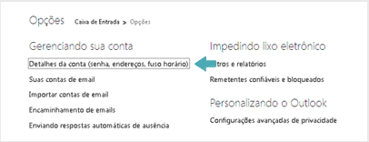 Acceda a la configuración de cambio de zona horaria de Outlook.com. Imagen ilustrativa de cómo acceder a la configuración de cambio de zona horaria de Outlook.com.