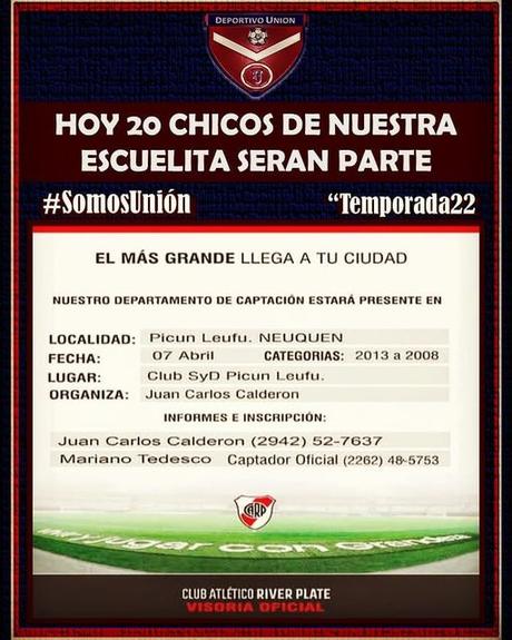 River busca talentos juveniles en Picún Leufú