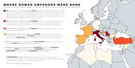 Lugares de nacimiento de los Emperadores Romanos (Mapa)