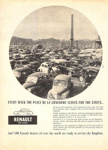 Publicidad sobre los Renault Dauphine exportados a Estados Unidos