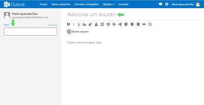 Contacto y asunto agregados en el nuevo mensaje de correo electrónico de Outlook.com Vea cómo agregar un contacto y un asunto en un nuevo mensaje de correo electrónico de Outlook.com