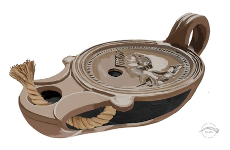 Partes, en latín y español, de una lucerna romana (Por Esperanza Martín)