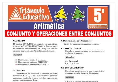 Conjunto y Operaciones entre Conjuntos para Quinto de Secundaria Conjunto y Operaciones entre Conjuntos para Quinto de Secundaria