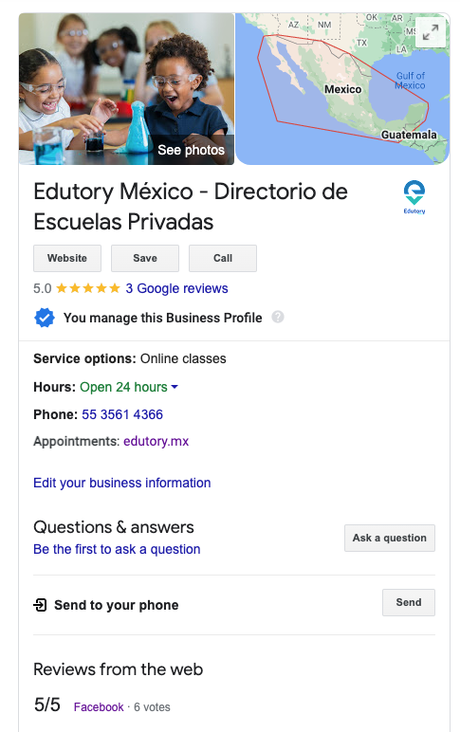 Ficha Google Mi Negocio de Edutory México