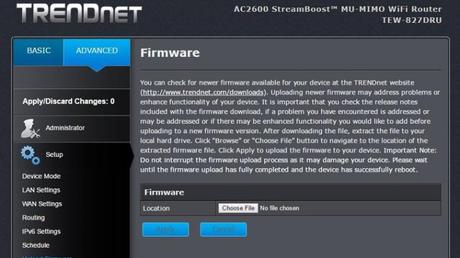 página de actualización de firmware de trendnet