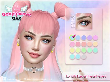 Luna's kawaii heart eyes, contact lenses and default CC (Sims -