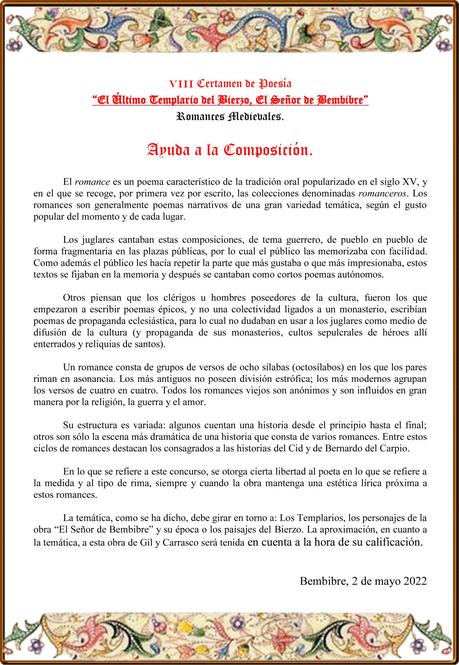 Bembibre organiza el VIII Certamen de Poesía de los Caballeros Bergidum Templi 8