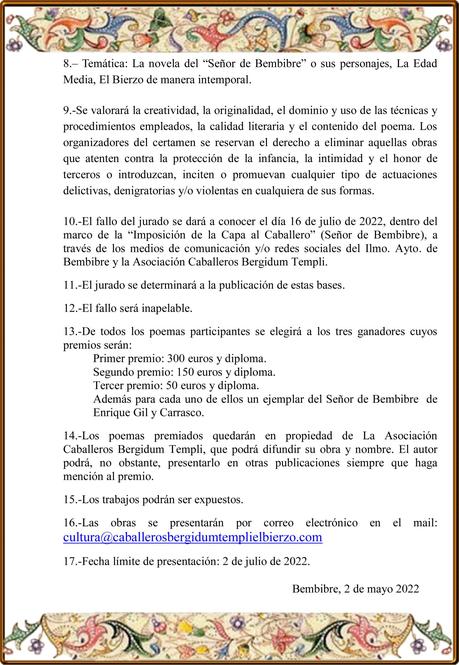 Bembibre organiza el VIII Certamen de Poesía de los Caballeros Bergidum Templi 7