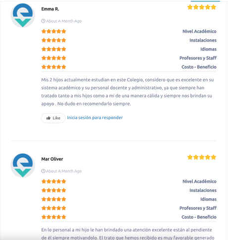 Reseñas de escuelas en Edutory México