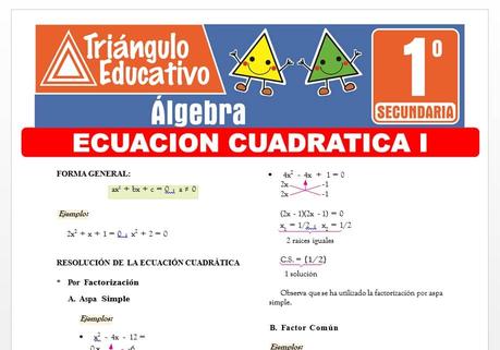 Ecuación Cuadrática I para Primero de Secundaria