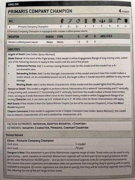 Perfil completo del Campeón de Compañía Primaris