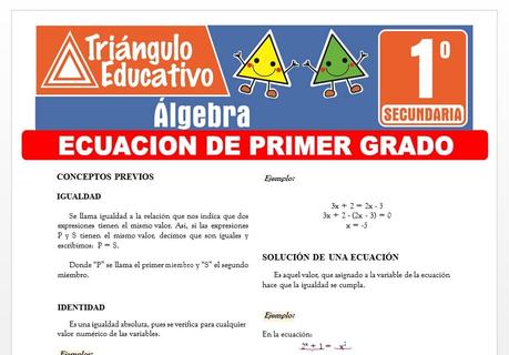 Ecuación de Primer Grado para Primero de Secundaria Ecuación de Primer Grado para Primero de Secundaria