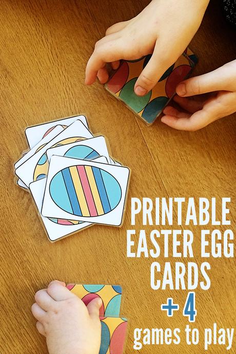 Tarjetas imprimibles de huevos de Pascua y 4 juegos de cartas para jugar