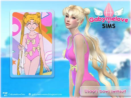 Sims 4 CC Clothing: Usagi's bows swimsuit (Sailor Moon) for women / Anime Swimwear, traje de baño | Gabymelove Sims