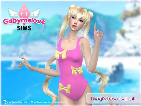 Sims 4 CC Clothing: Usagi's bows swimsuit (Sailor Moon) for women / Anime Swimwear, traje de baño | Gabymelove Sims