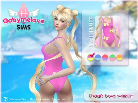 Sims 4 CC Clothing: Usagi's bows swimsuit (Sailor Moon) for women / Anime Swimwear, traje de baño, More Colors, Mercury, Mars, Jupiter, Venus, Guardians, Colores | Gabymelove Sims, Patreon