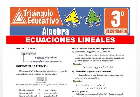 Ecuaciones Lineales para Tercero de Secundaria