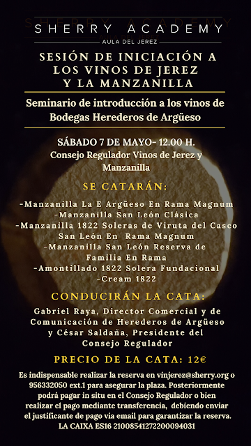 SESIÓN DE INICIACIÓN A LOS VINOS DE JEREZ Y LA MANZANILLA: sábado 7 de mayo de 2022. Bodegas Herederos de Argüeso