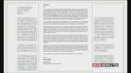 CMS School Board releases response to leaked letter from former superintendent.  Earnest Winston’s lawyer