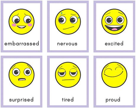 Tarjetas de juego de emociones emoji