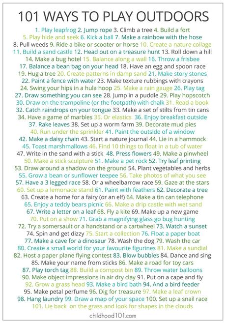 101 Things to Do Outdoors Printable Play Poster