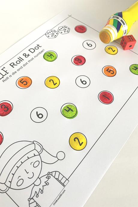 Reconocimiento de números, dobles y sumas 225 Elf Roll and Dot Actividades de números navideños