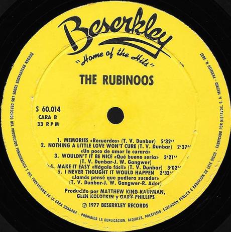The Rubinoos -The Rubinoos Lp 1978 (1977)