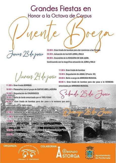 Grandes Fiestas en honor a la Octava de Corpus en Puente Boeza. Programa del 23 al 26 de junio 1