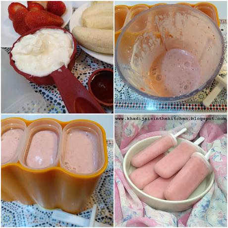 SUCETTES GLACÉES AUX FRAISES, BANANES ET YAOURT GREC / STRAWBERRY, BANANA AND GREEK YOGURT POPSICLES / PALETAS DE FRESA, PLÁTANO Y YOGUR GRIEGO / مصاصات التوت والموز الزبادي اليوناني