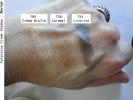 705 creme brûlée 710 caramel 755 licorice argentina swatches sombras cremosas eyeshadow revlon