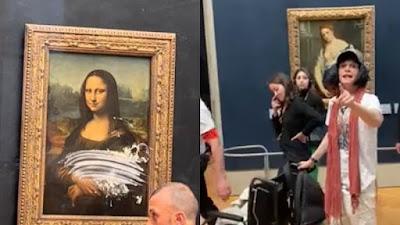 Un hombre lanza una tarta a 'La Gioconda' en el Louvre.