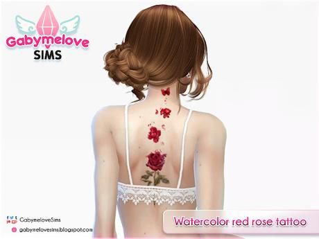 Sims 4 CC | Tattoo: Watercolor red rose tattoo | Gabymelove Sims | Download, descargar, Custom Content, Contenido personalizado, mod, tatuaje, rosa, rosa, butterfly, mariposa, acuarela, free