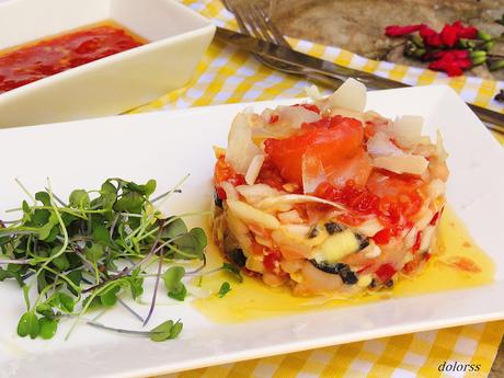 Ensalada de alubias , mongetes de  Santa Pau con salmón ahumado y parmesano