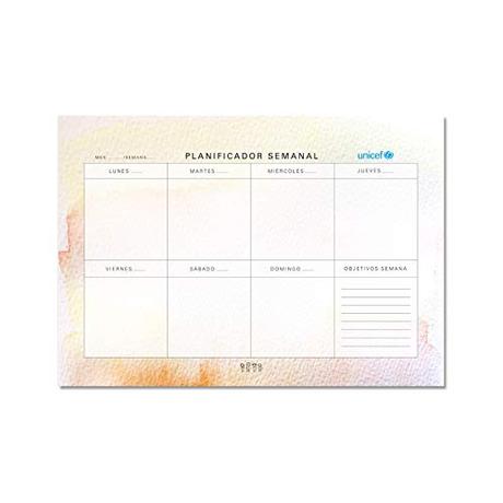 11 ideas de regalos de Comunión UNICEF - Planificador Semanal Solidario, 33x23 cm, Acuarela