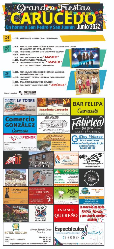 Carucedo presenta sus grandes fiestas en honor a San Pedro y San Juanín los días 24, 25 y 26 de junio 1