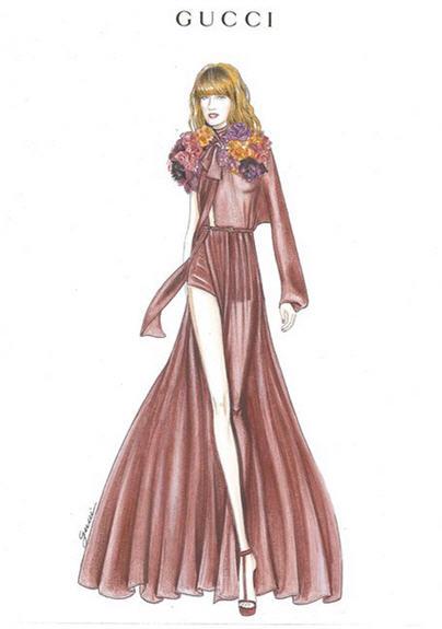 Florence Welch Gucci 2011 Concert Dress Sketch