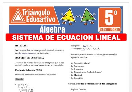 Sistema de Ecuación Lineal para Quinto de Secundaria Sistema de Ecuación Lineal para Quinto de Secundaria