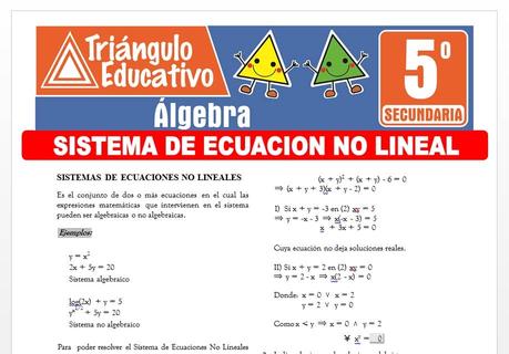 Sistema de Ecuación No Lineal para Quinto de Secundaria