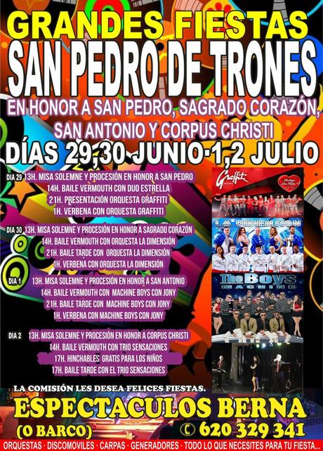 Grandes Fiestas en San Pedro de Trones 2022 en honor a San Pedro, Sagrado Corazón, San Antonio y Corpus Christi. 29 de junio al 2 de julio 1