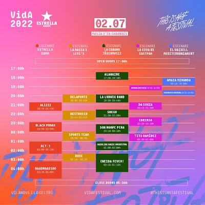 Horarios Vida Festival 2 de Julio