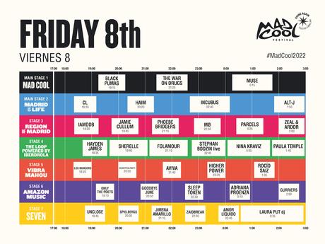 Horarios Mad Cool 2022, viernes 8 de Julio