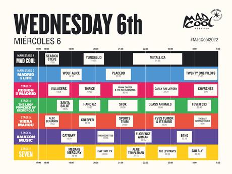 Horarios Mad Cool 2022, Miércoles 6 de Julio