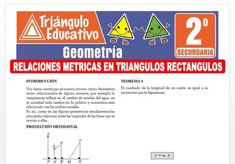 Relaciones Métricas en Triángulos Rectángulos para Segundo de Secundaria Relaciones Métricas en Triángulos Rectángulos para Segundo de Secundaria