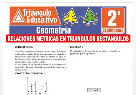 Relaciones Métricas en Triángulos Rectángulos para Segundo de Secundaria