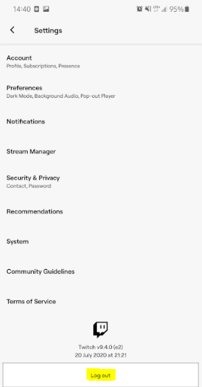Cómo cerrar sesión en Twitch en Android