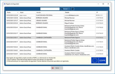 Registro de seguridad RGPD de Dataprius