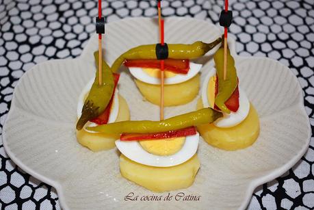 Pintxo de patata, huevo, hueva y guindilla